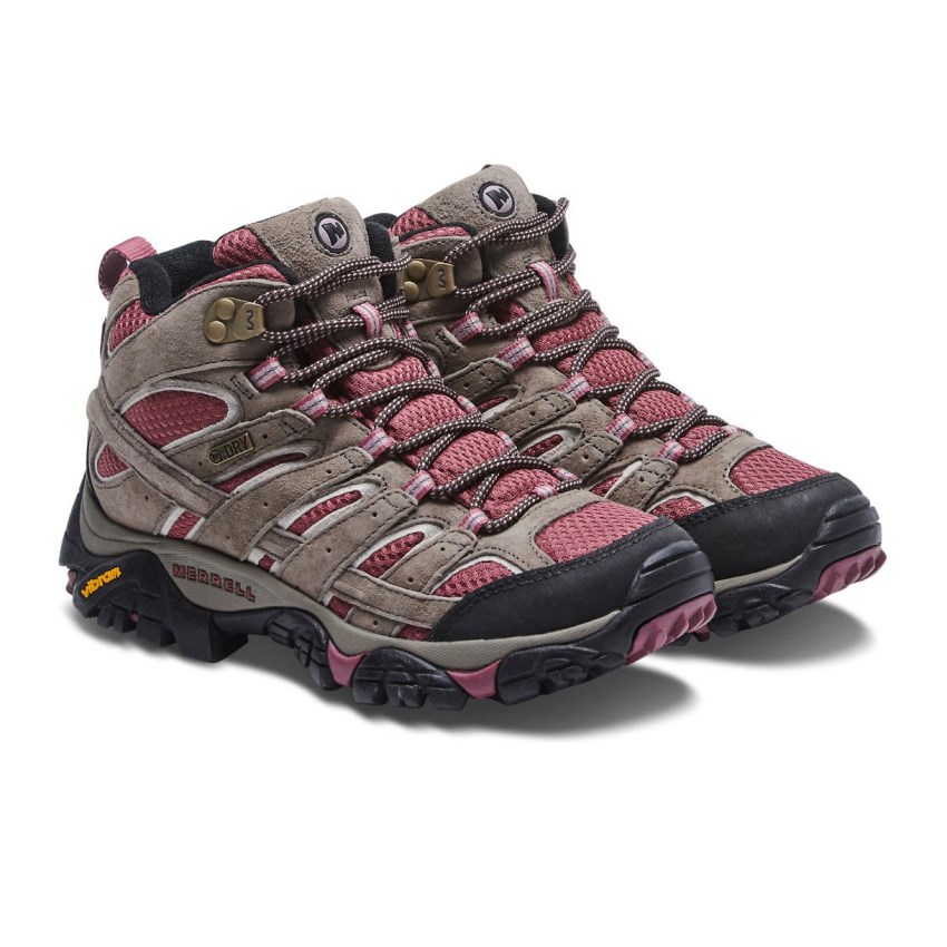 Chaussures Randonnée Merrell Moab 2 Mid Waterproof Marron/Rouge Femme | Z.U.QNAH